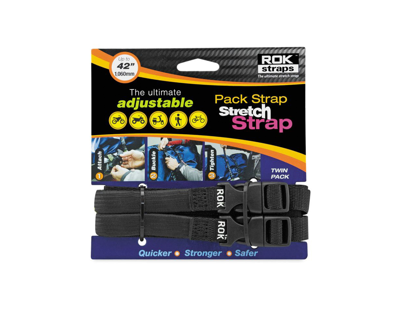 thumbnail image 2 of Rok Straps Adjustable Tie-Down Straps - Twin Pack Black (Up To 60" Length) 2 of 3